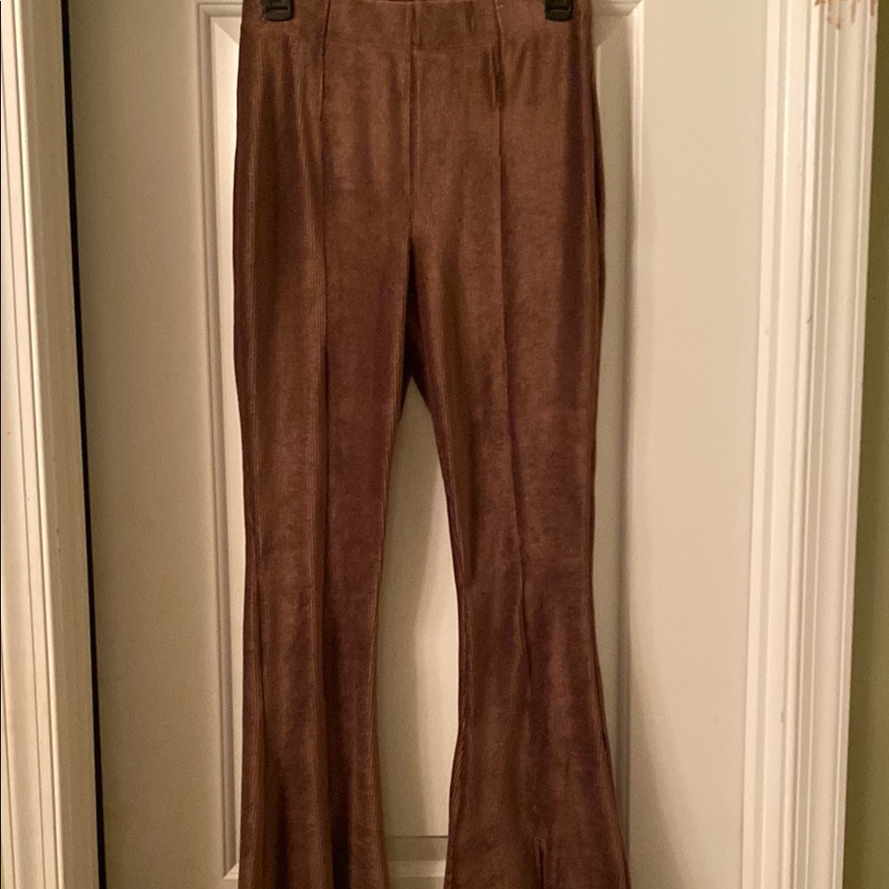 Brown Suede Flare Pants